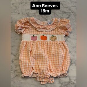 Ann Reeves Peach Gingham Pumpkin Bubble Romper